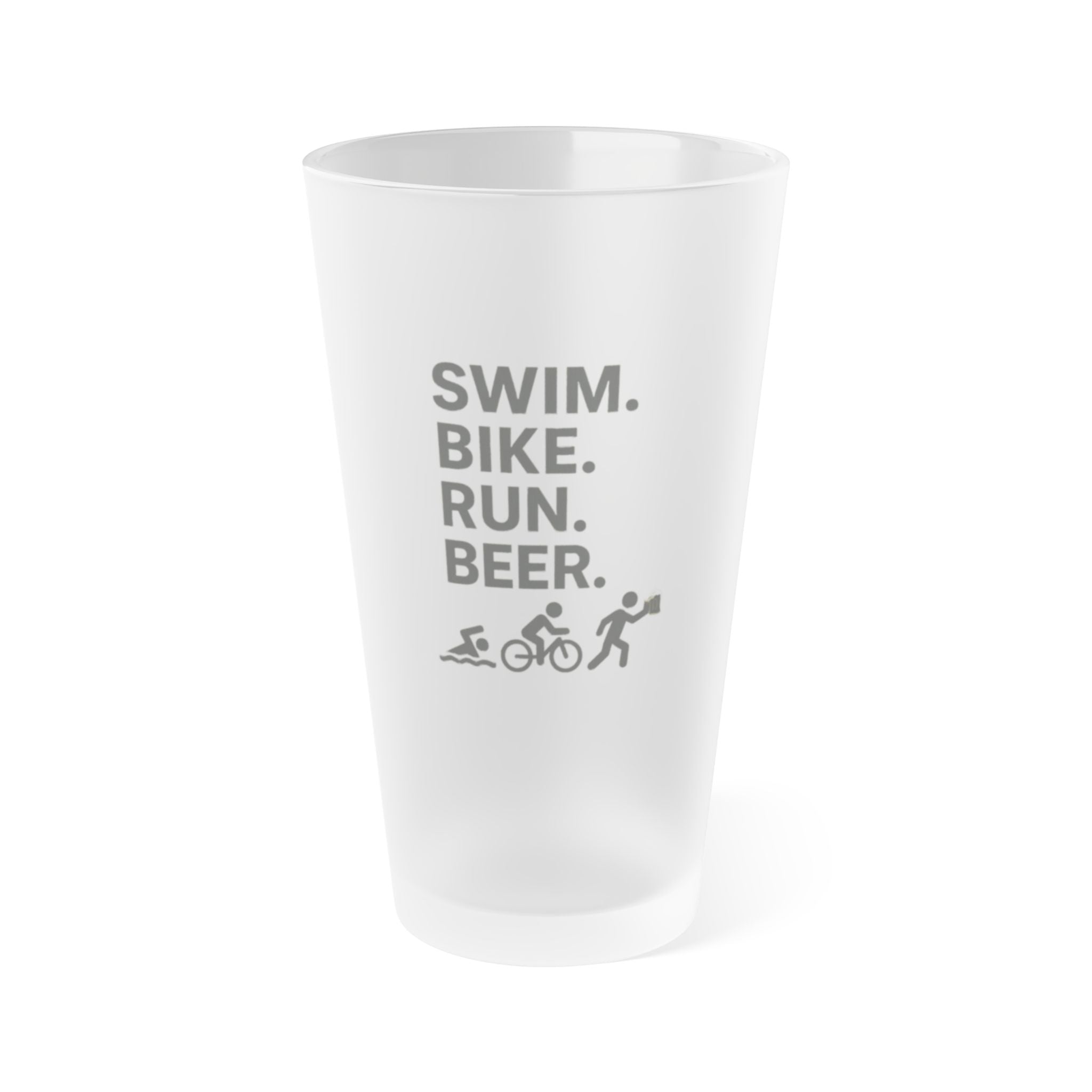 Swim. Bike. Run. Beer. Frosted 16oz Pint Glass