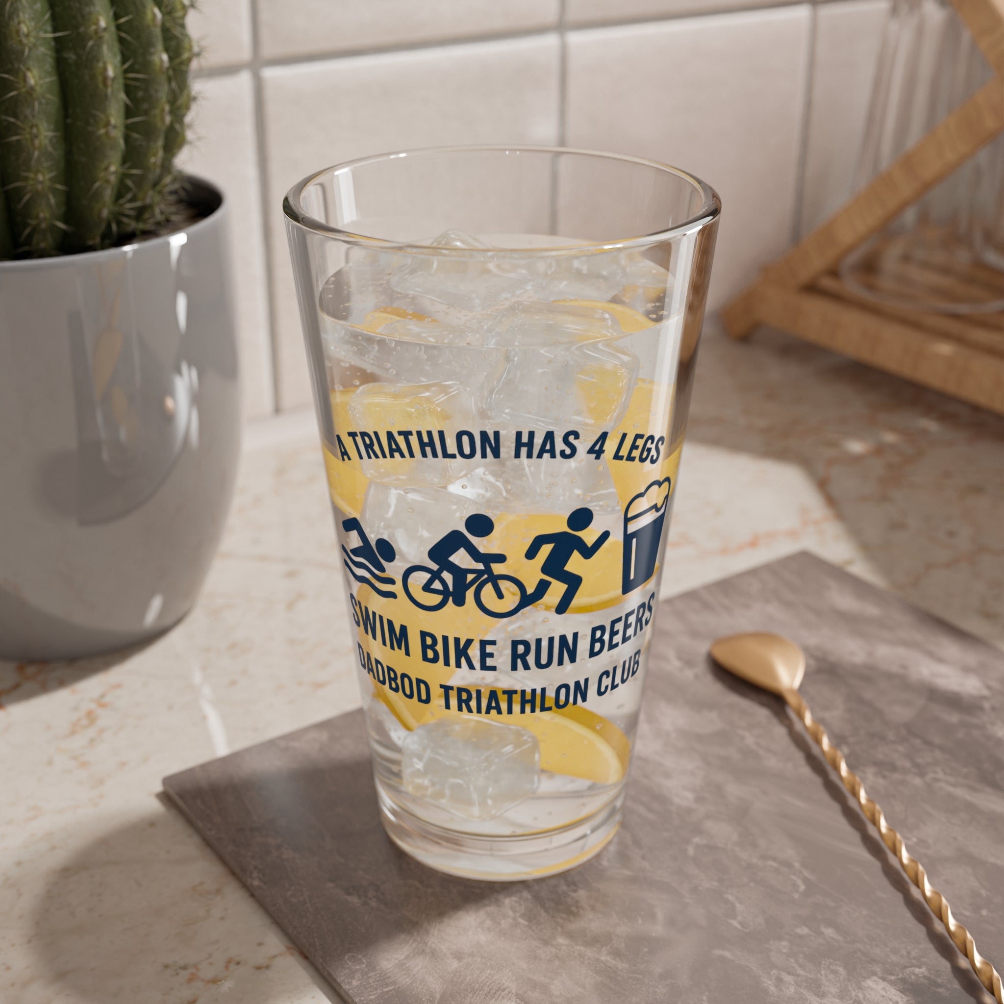 A Triathlon Has 4 Legs: Swim Bike Run Beers" 16oz Beer Glass